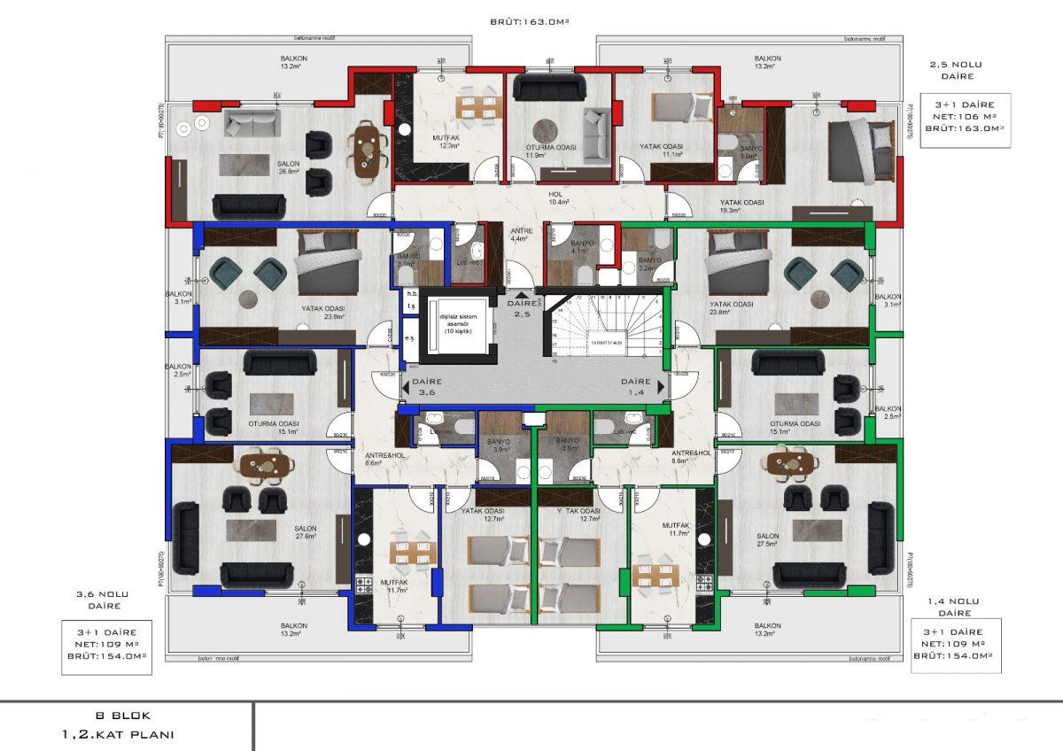 Apartments with a separate kitchen in a new residential complex in Oba - Фото 17