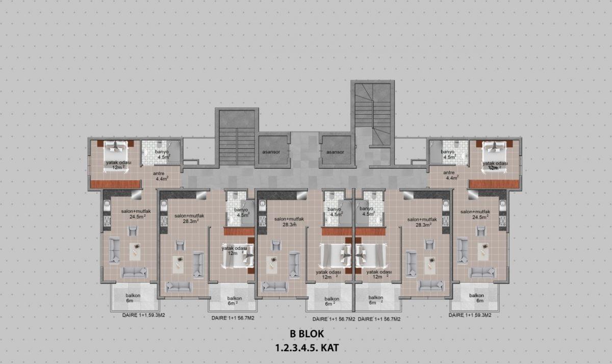 New residential complex in Turkey next to the pine forest in the area of Avsallar, Alanya (Plans 1+1, 2+1, 3+1) - Фото 21