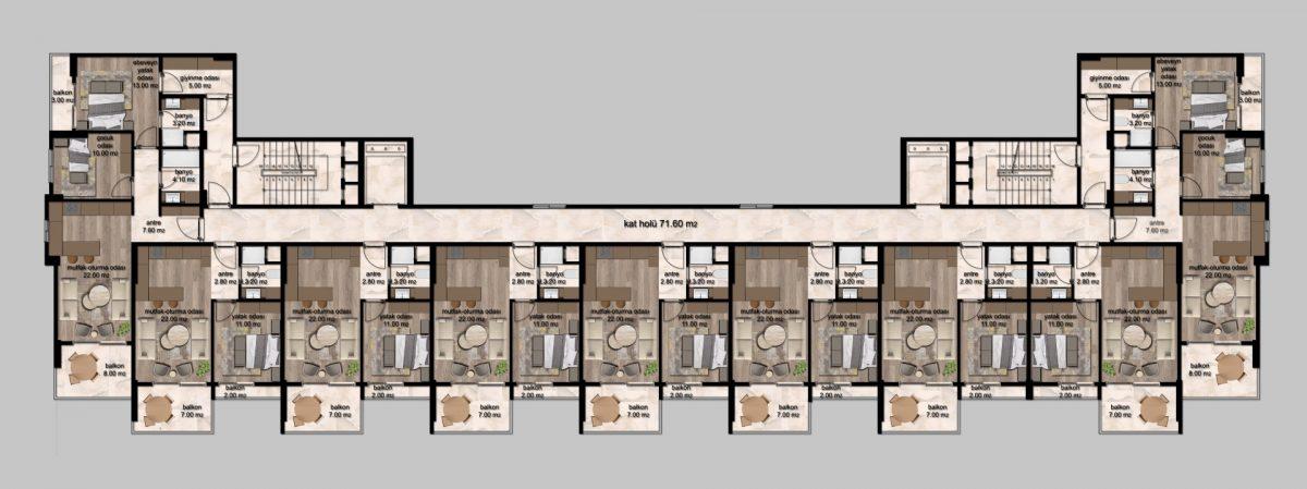 New residential complex in Mersin with plans 1+1, 2+1 - Фото 12