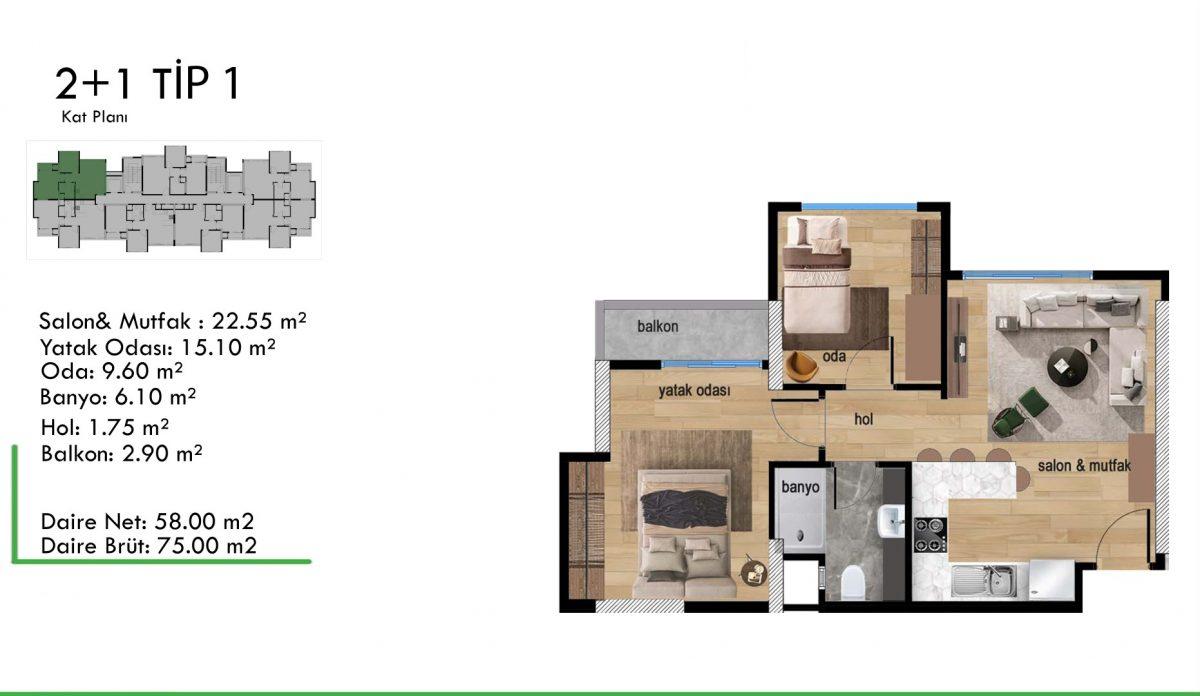 New large-scale project with 2+1 apartments in Mezitli, Mersin - Фото 14