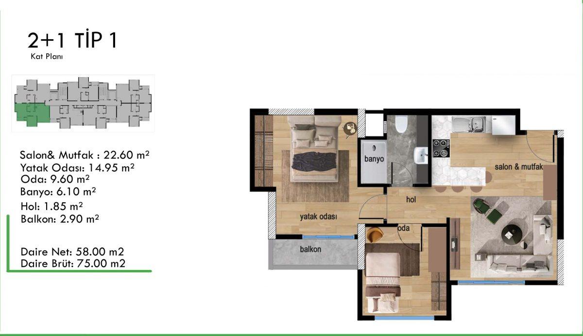 New large-scale project with 2+1 apartments in Mezitli, Mersin - Фото 15