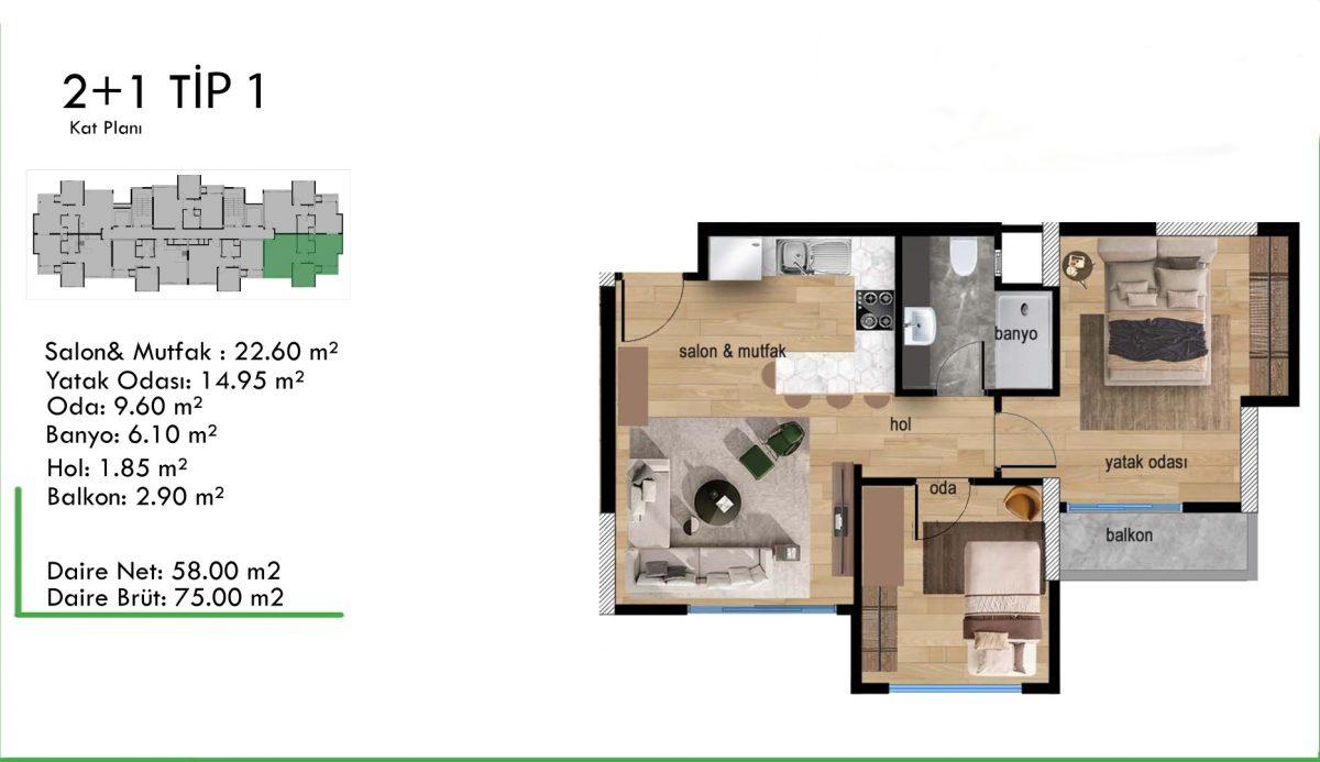 New large-scale project with 2+1 apartments in Mezitli, Mersin - Фото 16