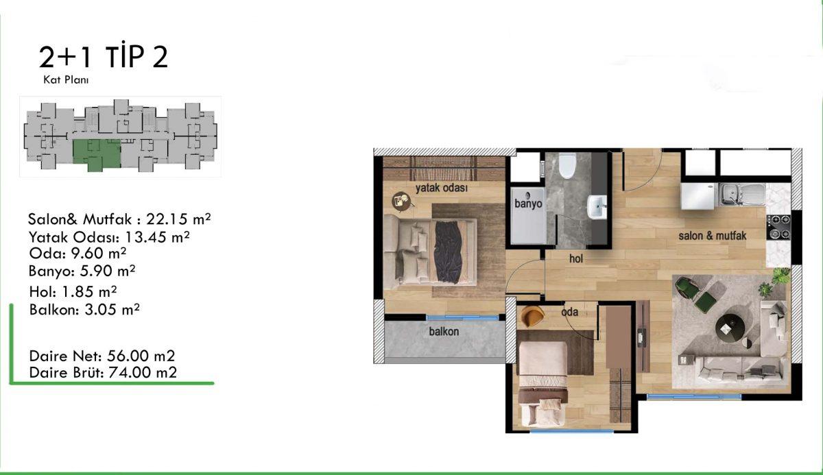 New large-scale project with 2+1 apartments in Mezitli, Mersin - Фото 19