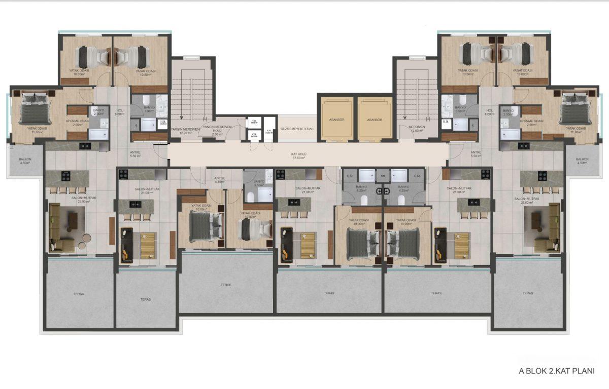 New residential complex in a quiet area of the city of Mersin, with plans 1+1, 2+1 and 3+1 - Фото 26