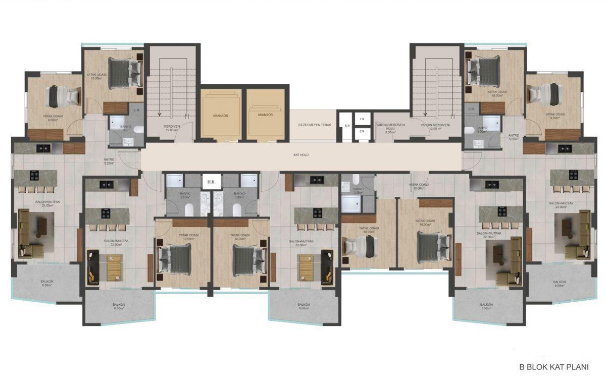 New residential complex in a quiet area of the city of Mersin, with plans 1+1, 2+1 and 3+1 - Фото 30