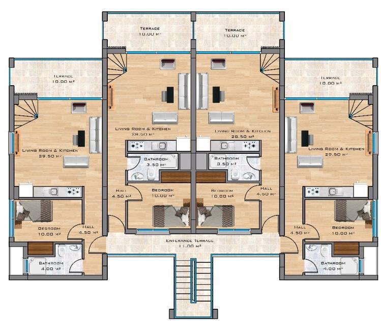 Project of a modern residential complex in Northern Cyprus in the area of Esentepe, apartment layout 2+1 - Фото 12