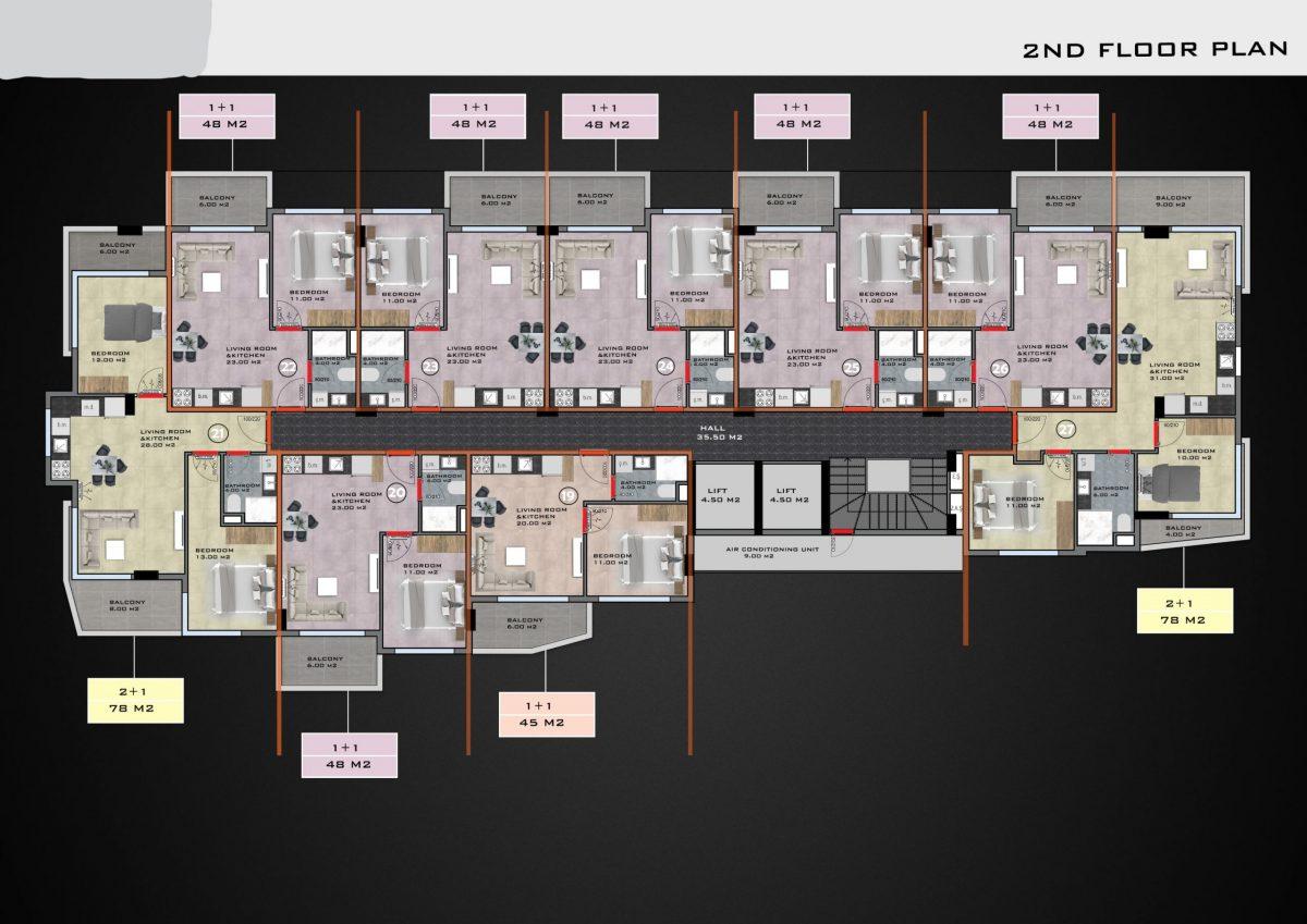 Apartment planning 2+1, 78 m2 in the center of Alanya - Фото 25