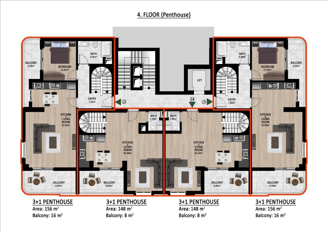 New residence under construction, spacious 2+1 and 3+1 apartments in Gazipash - Фото 13