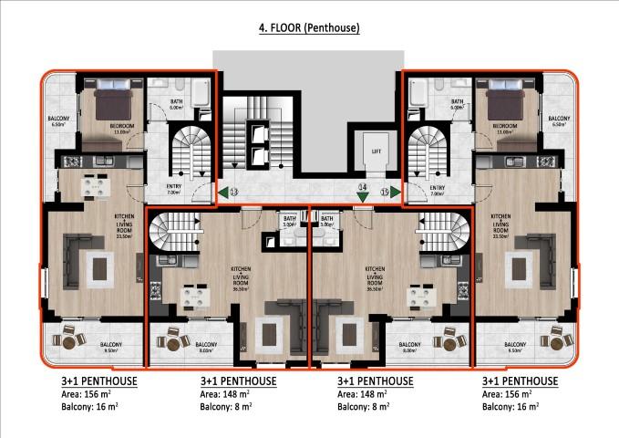 New residence under construction, spacious 2+1 and 3+1 apartments in Gazipash - Фото 14