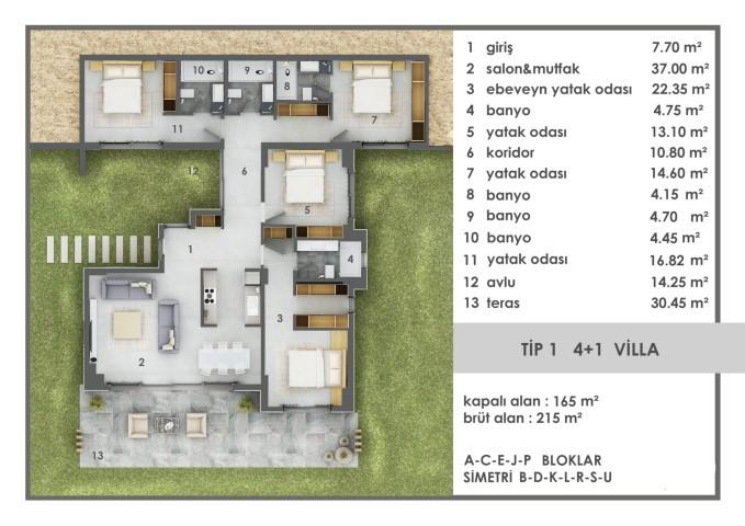 4+1 villa complex in Bodrum with swimming pool and mountain view - Фото 14