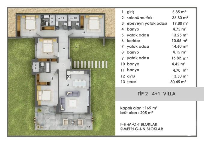 4+1 villa complex in Bodrum with swimming pool and mountain view - Фото 15