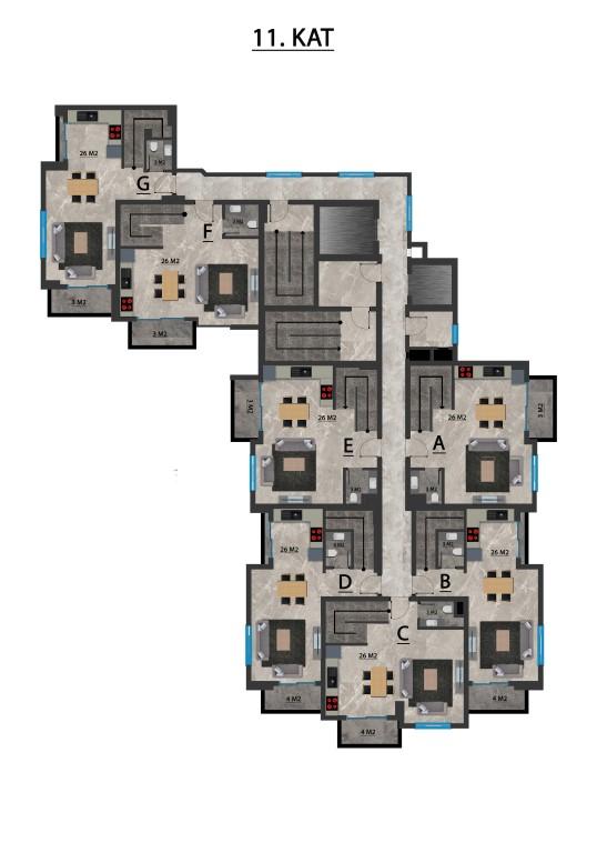 High-rise residential complex with 1+1 and 2+1 apartments in Mahmutlar district - Фото 33