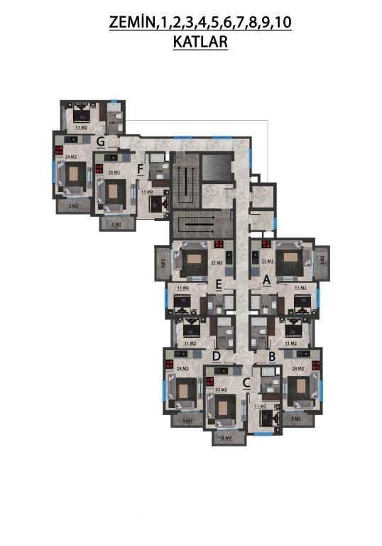 High-rise residential complex with 1+1 and 2+1 apartments in Mahmutlar district - Фото 32