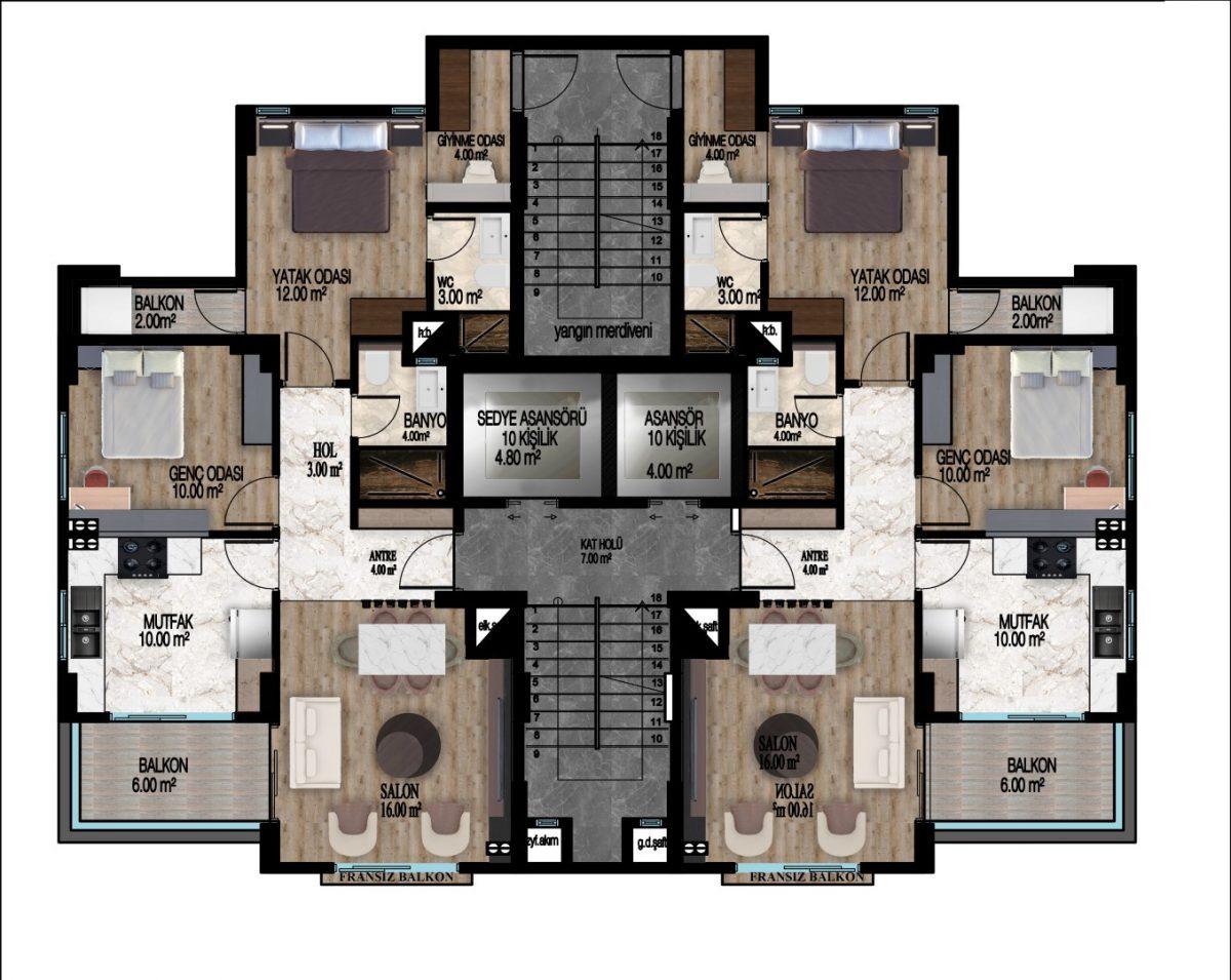 High-rise residential complex with 2+1 apartments in Mersin, Mezitli district - Фото 15