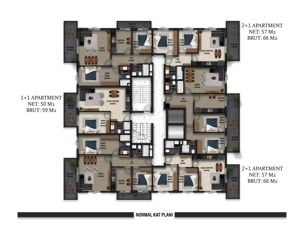 New residential complex with 1+1, 2+1 and 3+1 apartments in the center of Alanya - Фото 32